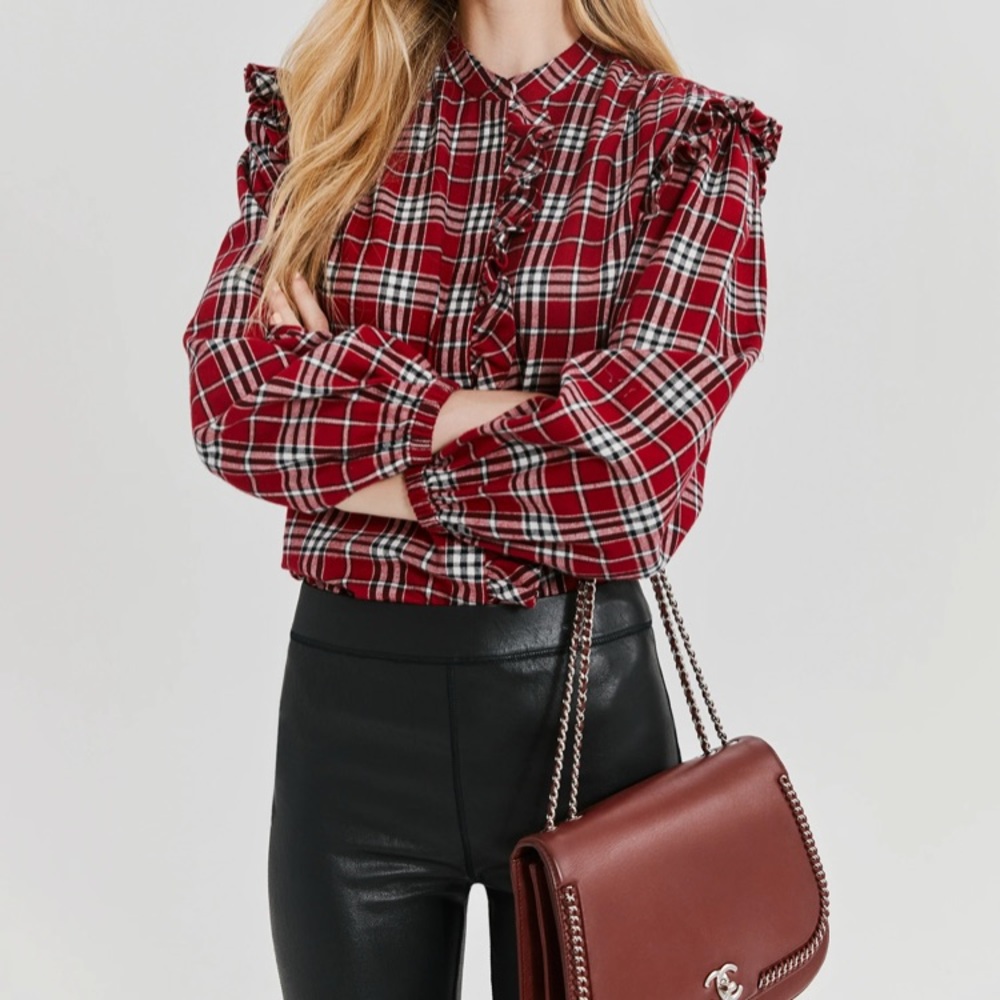 Something Navy 💕Flannel Plaid Ruffle Shirt